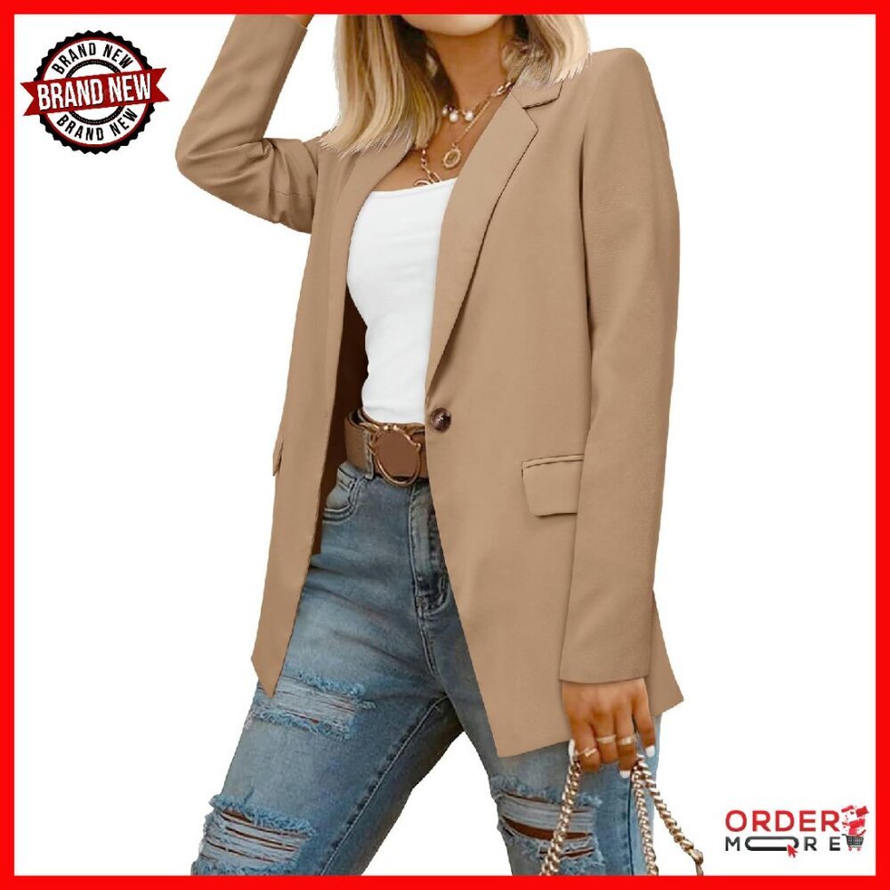 Professional Women's Blazer With Pockets Lined Lightweight Work Jacket